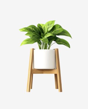 Wooden Plant Stand with White Planter